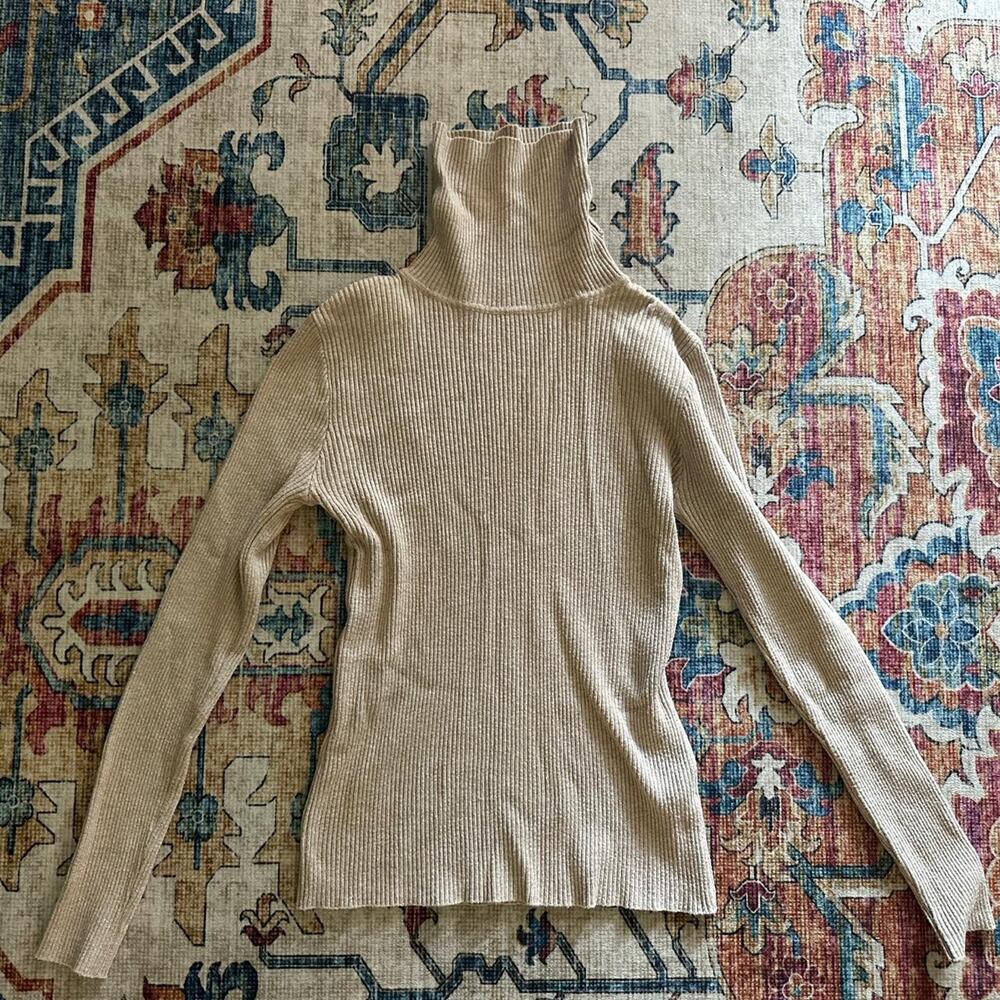 Tan turtleneck knit sweater preppy